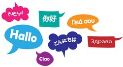 "Hallo" in verschiedenen Sprachen in Sprechblasen