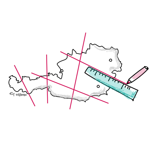Österreich wird mit einem Lineal und einem Stift in mehrere Teile geteilt.